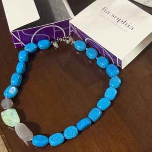 Lia Sophia Blue Beaded Necklace Blue Grotto